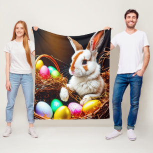 Couverture Polaire Panier et oeufs de lapin de Pâques