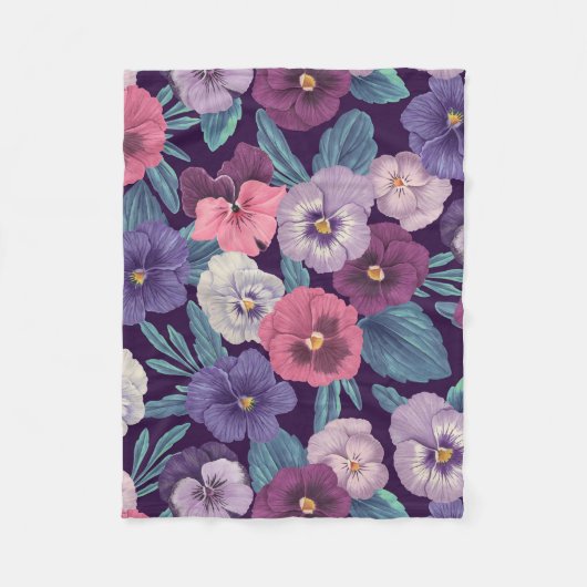 Couverture Polaire Pansies colorées sur violet profond (Devant)