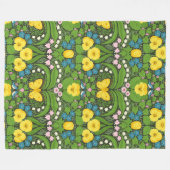 Couverture Polaire Pansies jaunes, oiseaux et papillons (Devant (Horizontal))