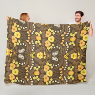 Couverture Polaire Pansies jaunes, oiseaux et papillons