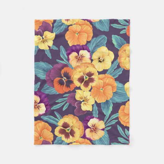 Couverture Polaire Pansies sur violet de prune (Devant)