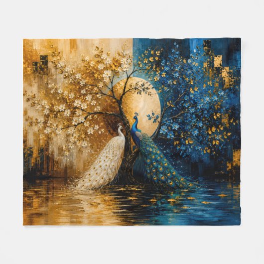 Couverture Polaire Paons blancs et bleus élégants (Devant (Horizontal))