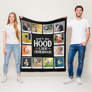 Couverture Polaire Papa No Hood Like Fatherhood Photo Collage noir