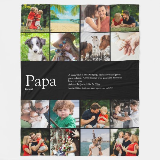Couverture Polaire Papa Papa Jamais Définition Photo Collage Noir (Devant)