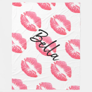 Couverture Polaire Papier à lèvres rose lèvre tache noir blanc mignon
