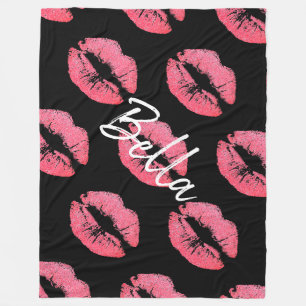 Couverture Polaire Papier à lèvres rose lèvre tache noir blanc mignon