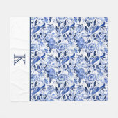 Couverture Polaire Papier bleu à motif d'oiseau à monogramme (Devant (Horizontal))