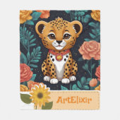 Couverture Polaire Papier bleu fleuri Cheetah (Devant)