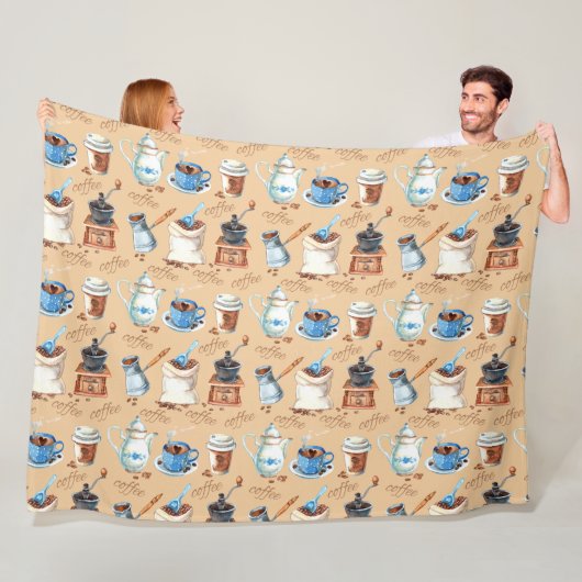 Couverture Polaire Papier d'enveloppement de café aquarelle (En situation)