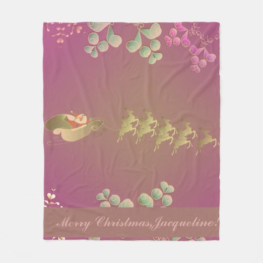 Couverture Polaire Papier d'enveloppement violet de rennes père Noël (Devant)