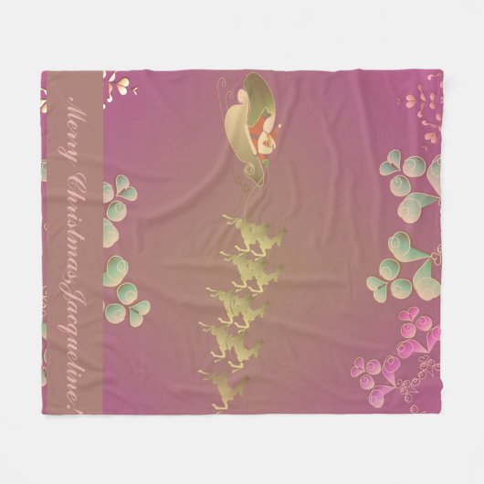 Couverture Polaire Papier d'enveloppement violet de rennes père Noël (Devant (Horizontal))