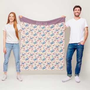 Couverture Polaire Papier peint motif papillon rose bleu aquarelle