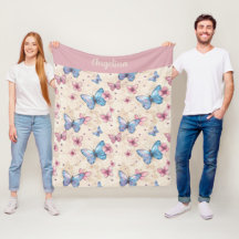Papier peint motif papillon rose bleu aquarelle