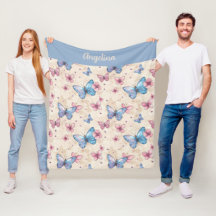 Papier peint papillon rose bleu à motif aquarelle