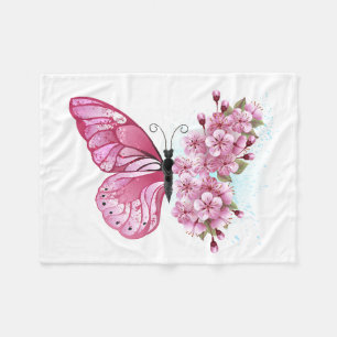 Couverture Polaire Papillon à fleurs avec Sakura rose