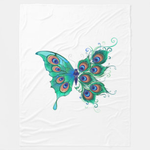 Couverture Polaire Papillon aux plumes de paon vert