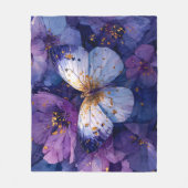 Couverture Polaire Papillon Bleu sur Fleurs Violettes (Devant)