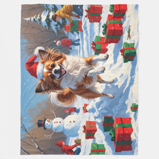 Couverture Polaire Papillon Chien courant dans la neige avec Casquett (Devant)
