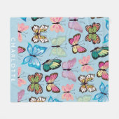 Couverture Polaire Papillon coloré Motif Pastel Blue Nom personnalisé (Devant (Horizontal))