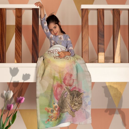 Couverture Polaire Papillon de chat fille 5e anniversaire