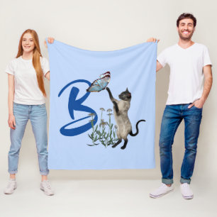 Couverture Polaire Papillon de chat siamois monogramme initial B