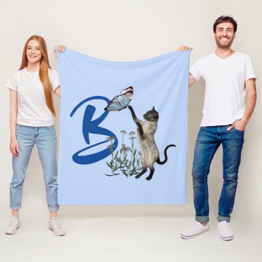 Couverture Polaire Papillon de chat siamois monogramme initial B   (En situation)