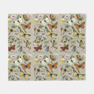 Couverture Polaire Papillon de nuit vintage 1842 Art botanique floral