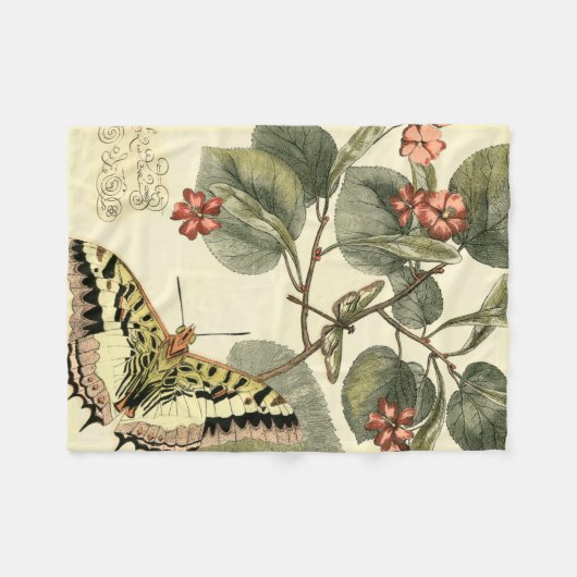 Couverture Polaire Papillon et libellule avec les fleurs rouges (Devant (Horizontal))