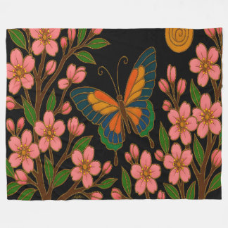 Couverture Polaire Papillon Fleur de Cerisier Lune