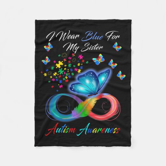 Couverture Polaire Papillon Je Porte Du Bleu Pour Ma Soeur Autisme (Devant)