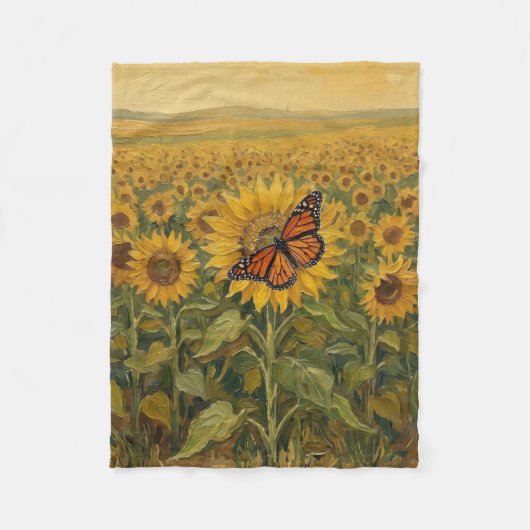Couverture Polaire Papillon monarque et tournesols (Devant)