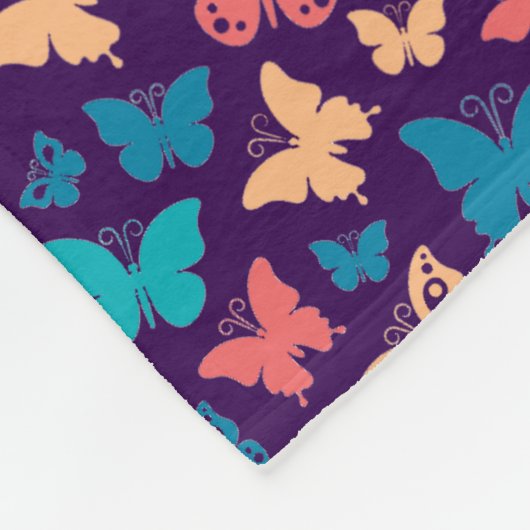 Couverture Polaire Papillon motif simple turquoise violet nom (Coin)