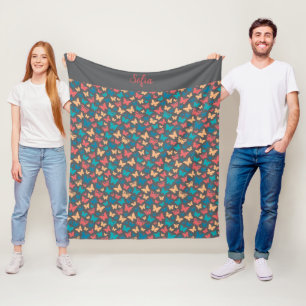 Couverture Polaire Papillon motif turquoise violet gris nom