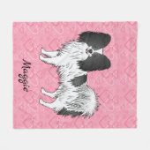 Couverture Polaire Papillon noir et blanc mignon chien sur coeur rose (Devant (Horizontal))