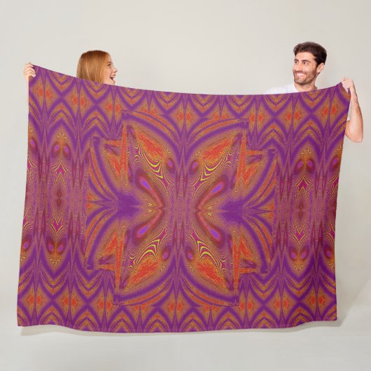 Couverture Polaire Papillon numérique orange violet (En situation)