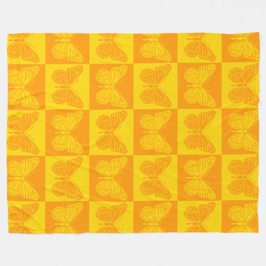 Couverture Polaire Papillon Retro Checkerboard Motif Jaune orange (Devant (Horizontal))