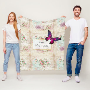 Couverture Polaire Papillon rose et Roses Vintages de Shabby