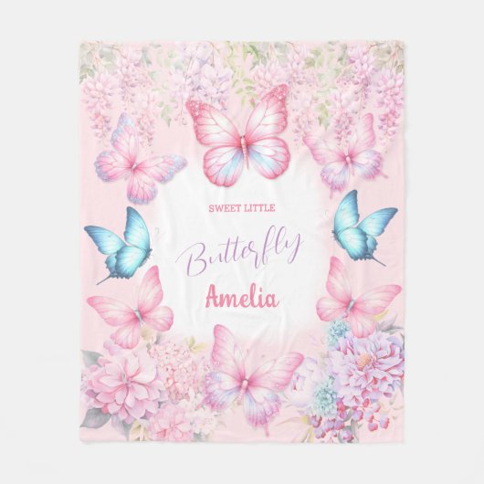Couverture Polaire Papillon rose violet pastel Nom floral Fille (Devant)