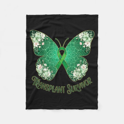 Couverture Polaire Papillon ruban vert mandala survivant de greffe (Devant)