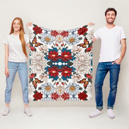 Couverture Polaire Papillon sans émail et Motif de fleurs Nature-Insp (En situation)