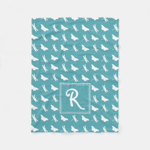 Couverture Polaire Papillon sarcelle et motif monogramme libellule