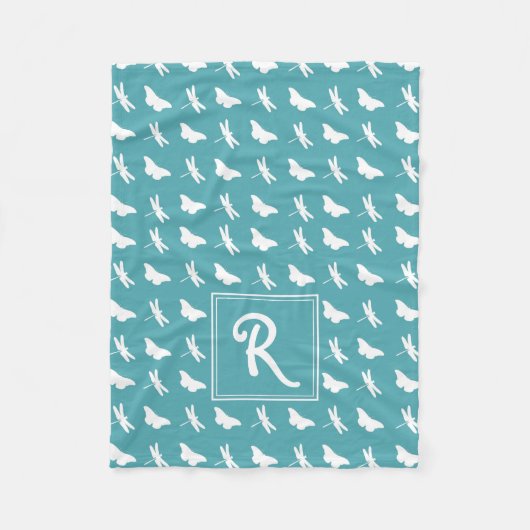 Couverture Polaire Papillon sarcelle et motif monogramme libellule (Devant)