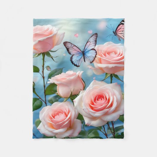 Couverture Polaire Papillon Sur Fleur Rose (Devant)