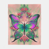 Couverture Polaire Papillon vert pourpre sur rose (Devant)