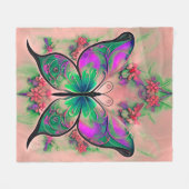 Couverture Polaire Papillon vert pourpre sur rose (Devant (Horizontal))