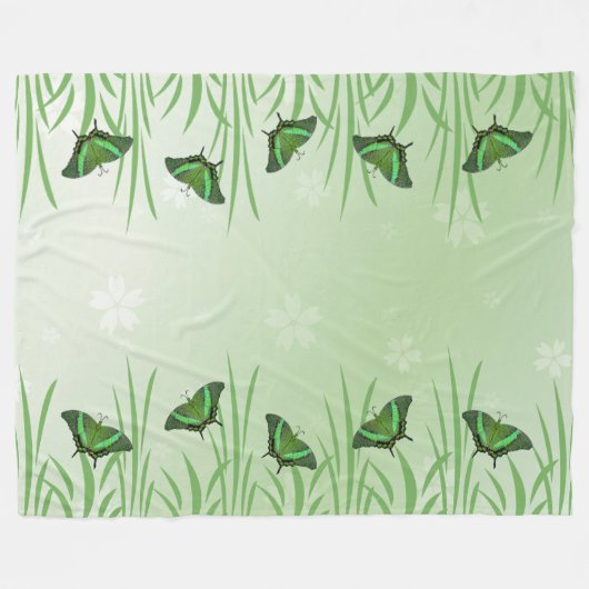 Couverture Polaire Papillon vert sur vert clair - romantique (Devant (Horizontal))