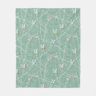 Couverture Polaire Papillons à l'aquarelle sur fond vert menthe