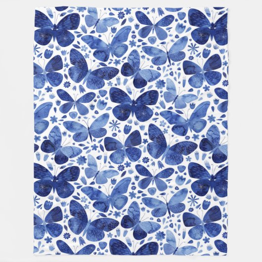 Couverture Polaire Papillons Aquarelle Bleu (Devant)