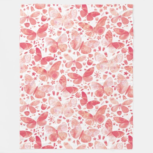 Couverture Polaire Papillons Aquarelle Corail rose (Devant)