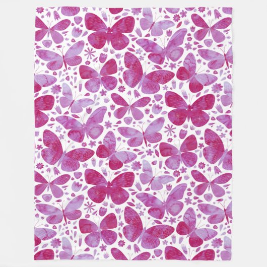 Couverture Polaire Papillons Aquarelle Magenta Rose (Devant)